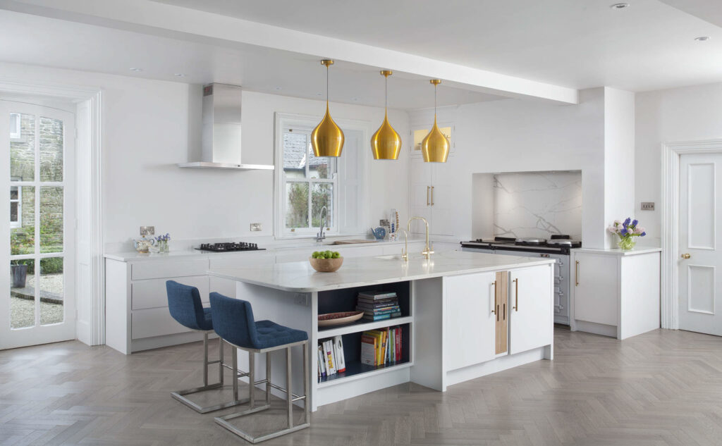 a luxury kitchen in kildare with convenient integrated storage in the kitchen island